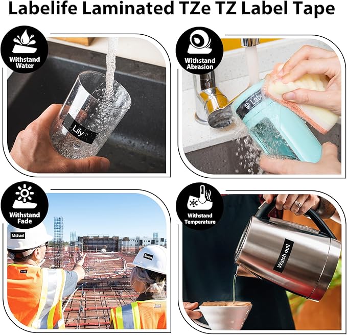 Labelife Black Label Tape TZe-335 Replacement for Brother P Touch Label Maker Tape White on Black TZe TZ Tape 12mm 0.47 Laminated Black Label Tape TZe335 for Brother PT-D220 PT-D210 PT-H110, 5-Pack