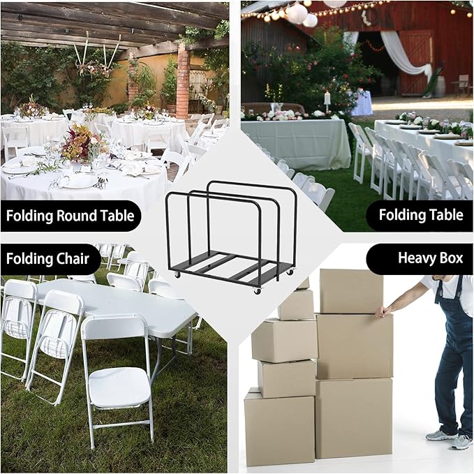 Folding Table Cart, Table Dolly With Braking Caster To Store And Move Folding Round Table Heavy Duty Panel Dolly For 10 Table Capacity With Gift - Tie-Down Staps And EVA Mats Easy To Roll And Assemble