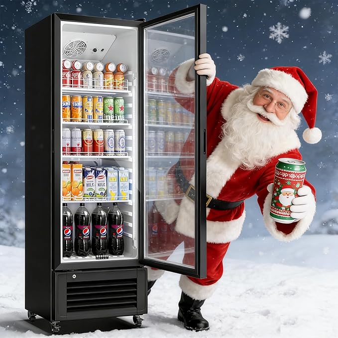 BODEGACOOLER Commercial Beverage Refrigerator, 290L Display Fridge with Soft LED Light, 264 Cans & 120 Bottles Commercial Merchandiser Refrigerator For Kitchen, Home,Office,Garage,Gym,Shop,Man cave