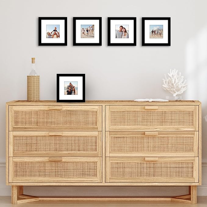 Americanflat 7x7 Picture Frame with Polished Plexiglass - Set of 5 - Use as 4x4 Frame with Mat or Display 7x7 Photo Without Mat - Galleria Collection - Square Frames for Tabletop and Wall - Black