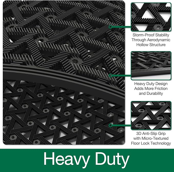 LUMI Outdoor Doormat 24x36, Front Door Mat Outside Entrance, Heavy Duty Rubber Welcome Exterior Door Mat Non Slip Waterproof, Outdoor Rubber Mats with Drainage Holes, Easy Clean Entryway Mats, Black
