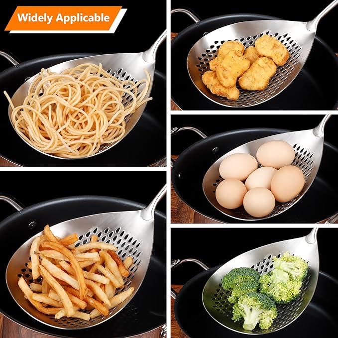 Skimmer Slotted Spoon, 304 Stainless Steel Spider Strainer Skimmer Ladle Spoon for Cooking and Frying, Pasta Strainer Spoon, 5.8 Inch