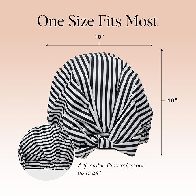Kitsch Luxury Shower Caps for Women Reusable Waterproof - Large Shower Cap for Women and Men, Non-slip, Quick-dry Hair Cap for Long & Short Hair, Comfortable and Stylish Design - Stripe