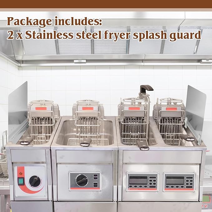 2 Packs Stainless Steel Fryer Splash Guard Commercial Splatter Guard Side Stove Splash Guard for Stop Oil from Splattering (20-1/2 W x 13.5 H)