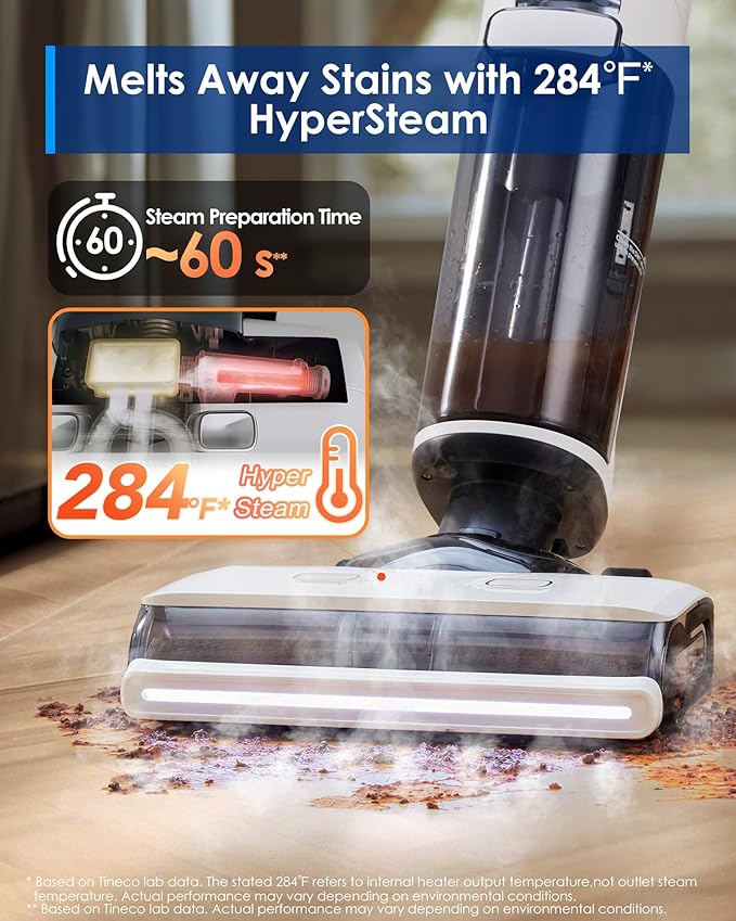 Tineco Floor ONE S7 Steam Cordless Wet Dry Vacuum Steam Mop All-in-One, Floor Washer for Sticky Mess Clean Up on Hard Floors with Digital Display, Self-Cleaning, Edge Cleaning, Safe for Kids & Pets