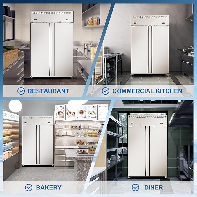 48"W 2 Door Commercial Refrigerator and Freezer Combo 38 Cu.ft Freezer for Restaurant, Bar, Shop Upright, Stainless Steel Reach-in, ETL and DOE Approved