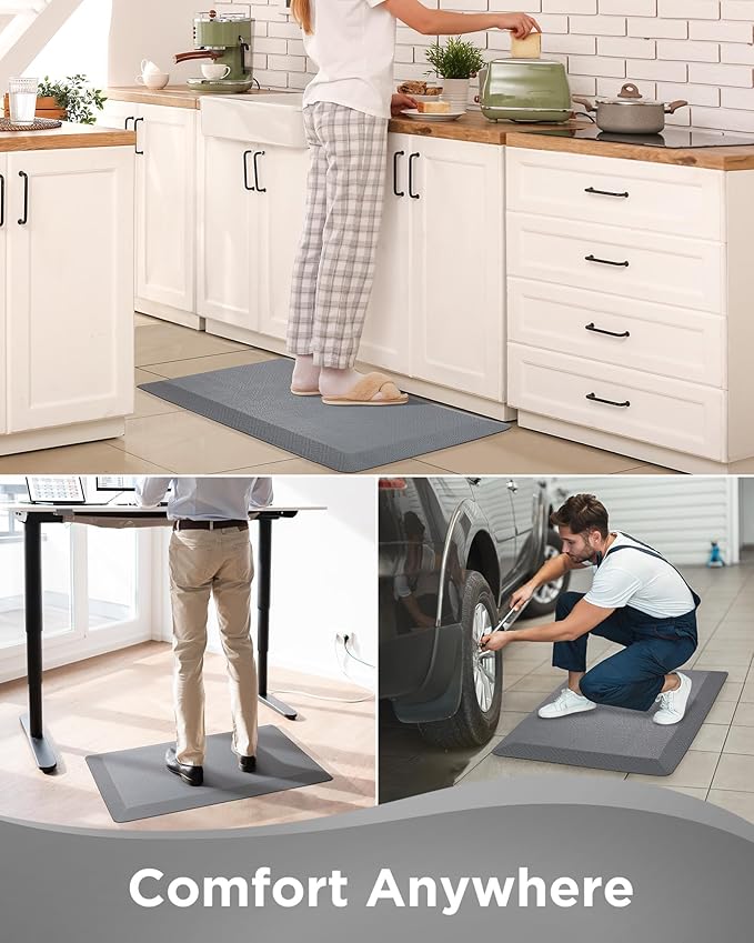 Ophanie Kitchen mats for Floor, 3/4 inch Thick, Kitchen Rugs, 20x39 Anti Fatigue Standing Cushioned Mat, Waterproof, Comfort Ergonomic mat for Office, Home, Sink, Gray Non-Slip Bottom