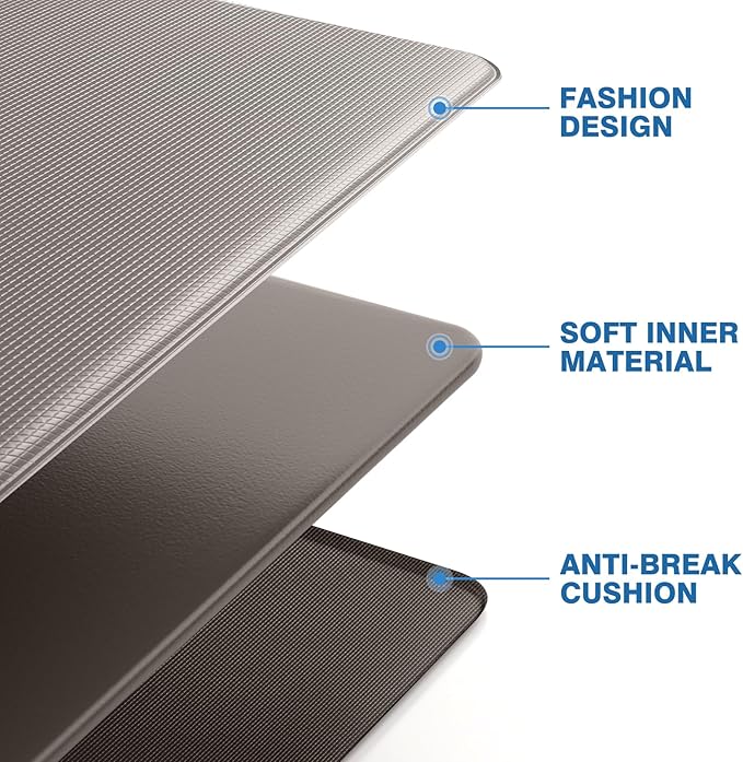 StepRite Kitchen Mats, 2PCS Kitchen Rugs, Cushioned Anti Fatigue Kitchen Mats for Floor, Non-Slip Standing Desk Mat, Waterproof Kitchen Rug Set for Kitchen, 20" x 32"+20" x 71"-0.4 inch Thick, Khaki