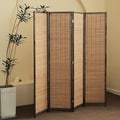4 Panel Bamboo Room Divider and Folding Panel Screen,Bamboo Panel Divider for Room Separation,Brown,67" H x 61.4" W