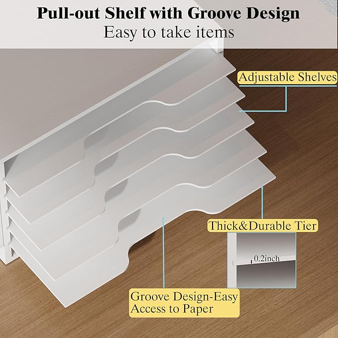 12x18 Construction Paper Organizer,6-Tier Adjustable Literature Organizer,Large Wooden File Sorter with Side Pocket,Office Mailbox for Home,Classroom,Office (White, Large 6 Slots)