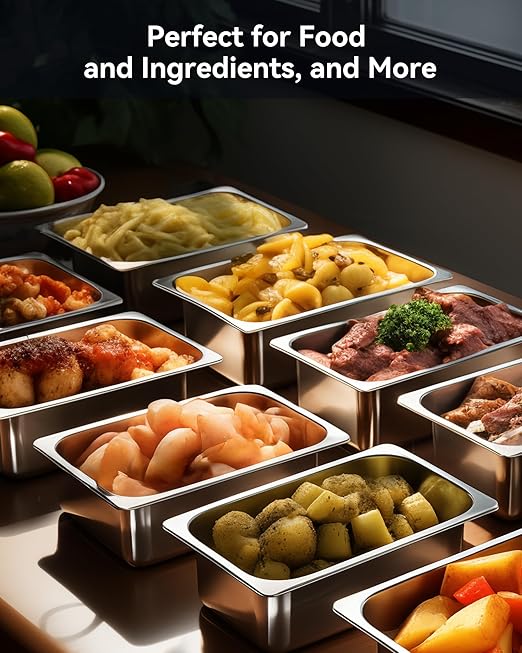 8 Pack Hotel Pans with Lids, 1/3 Size 6" Deep Stainless Steel Steam Table Pan 22 Gauge Anti Jam Commercial Food Pans for Hotel, Party, Buffet, Catering Supplies