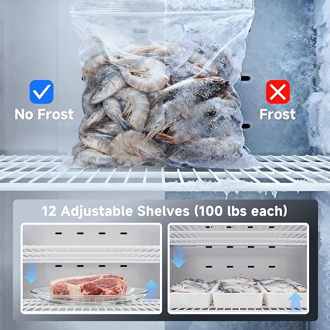 Coolake 82" Commercial Reach-in Freezer 3 Solid Doors, 72 Cu.ft Stainless Steel Fan Cooling Upright Freezer 12 Adjustable Shelves, Commercial Freezer for Restaurant Kitchen Grocery Store Prep Area