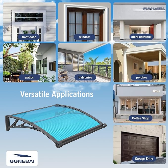 Awning for Door Entrance with Drainage Sink,40x80 Inch Awnings for Doors,Window Canopy Exterior with Plastic Steel Bracket,Polycarbonate Cover,UV,Rain,Snow Protection for House,Porch,Patio,Deck