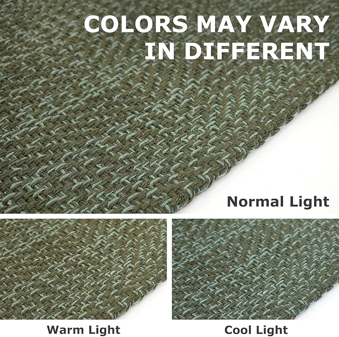 IOHOUZE Washable Runner Rug 2x5 Non Slip Runners for Hallways Entryway Runner Indoor, Kitchen Throw Rug Woven Cotton Floor Carpet for Hall Entrance Bedroom, Olive Green/Dusty Green