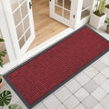 OLANLY Front Door Mat Outside Entrance 47x17, Absorbent, Heavy Duty Sturdy Natural Rubber Doormat Indoor Outdoor, Non-Slip, Stain and Fade Resistant, Low Profile Floor Mat for Entryway, Black Red