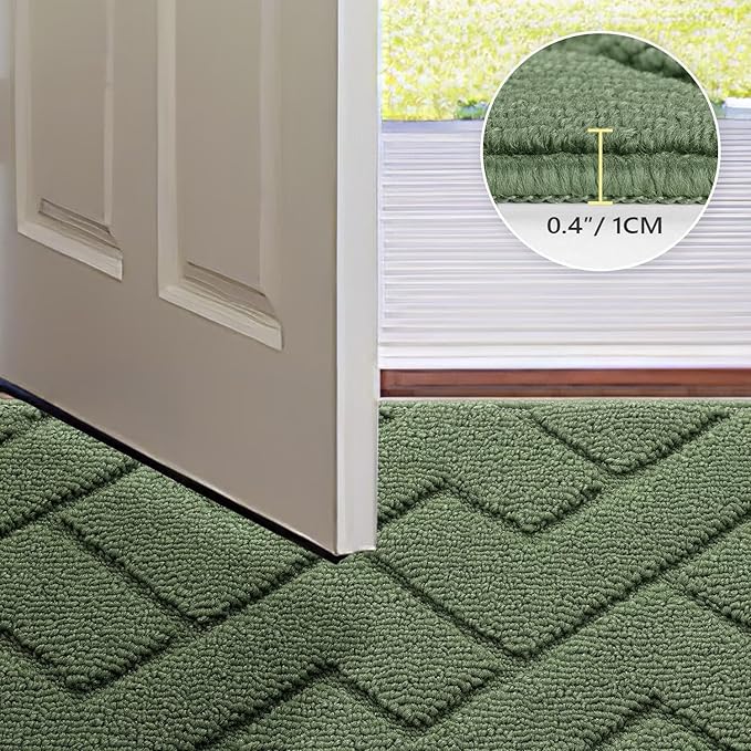 hicorfe Dirt Trapper Indoor Doormat,20"x59" Welcome Door mat,Non Slip Backing Washable Door Mats,Absorbent and Resistant Low-Profile Entrance Inside Floor Mat for Front Back Door,Entryway (Green)