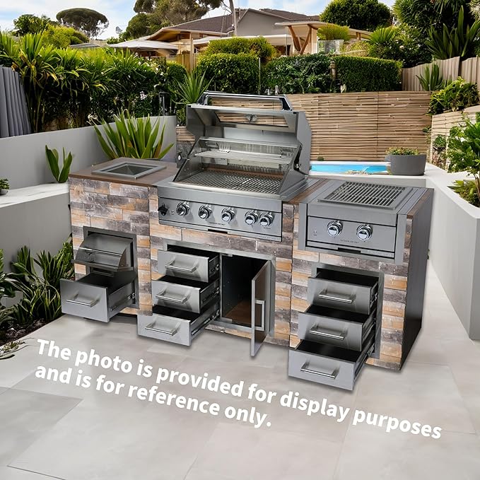 Outdoor Kitchen Kit Built-in 32 inch LPG Gas Grill 60000 BTU Stainless Steel Four burners Grills,DIY Combo Outdoor Kitchen Island, 12 in 1 BBQ Tool Set Best of Backyard