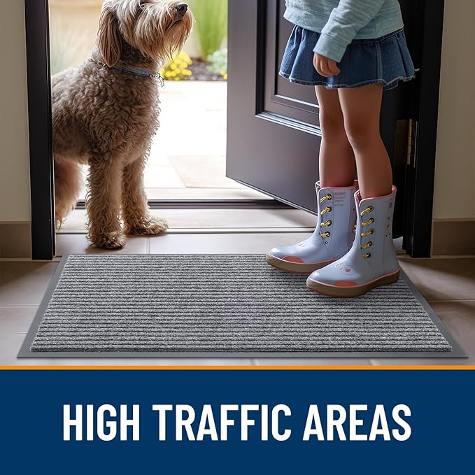 OLANLY Front Door Mat Indoor Outdoor Entrance, Waterproof Heavy Duty Doormat, Fade Resistant, Low Profile, Easy Clean Patio Porch Welcome Floor Mats for Entry, 71x47, Light Gray