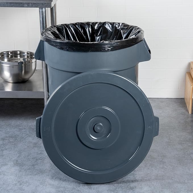 Restaurantware-LID ONLY: RW Clean Waste Container Lid, 1 Round Trash Can Cover - Waste Bin Sold Separately, For 32 Gallon Dustbin, Built-In Handle, Gray Plastic Garbage Can Cover, Heavy-Duty