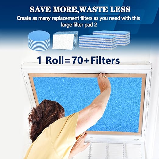 MERV 8 Air Vent Filters, 14" x 120"Cut to Fit Air Filter Material (70+ Filters),Electrostatic Triple Vent Filter for Floor, Ceiling, HVAC & RV Vents, Includes 48 Adhesive Hook Tape