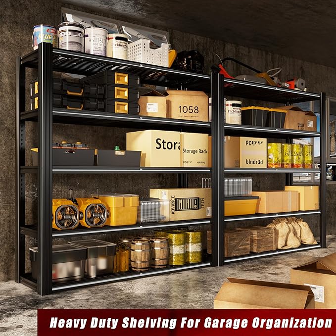 48" W x 72" H x 24" D Garage Shelving Heavy Duty,5 Tier Adjustable Metal Shelves Storage Rack,3030 LBS Large Industrial Shelving Unit for Basement,Warehouse,Garage Organization