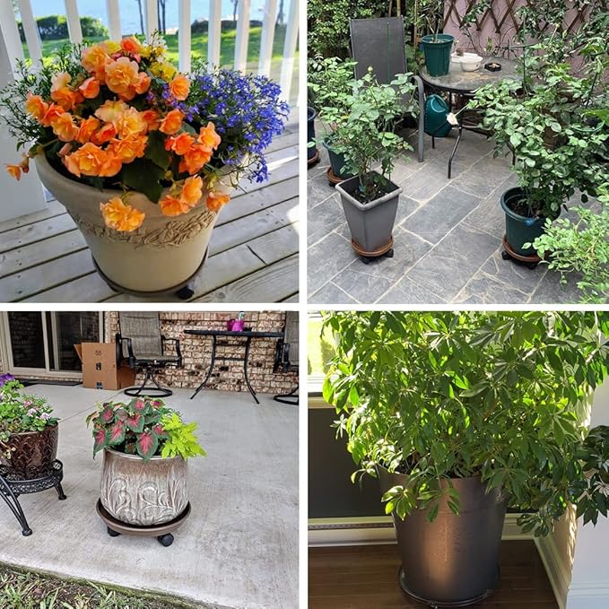 2 Pack Plant Caddy With Wheels,Plant Rollers With Wheels, Round Potted Rolling Plant Stands With Wheels Heavy Duty Flower Pot Rack on Rollers Dolly Trolley Saucer Tray Pallet Plant Dolly (15.5inch, Brown)