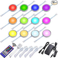 RGBWW LED Closet Light, Hutch Bookshelf Showcase Display Lighting, Multi Color Chaneable & Warm White, Remote Dimmer, Daisy Chained Linkable Pucks, 120V Hard Wiring & Plug in, 12 Lights