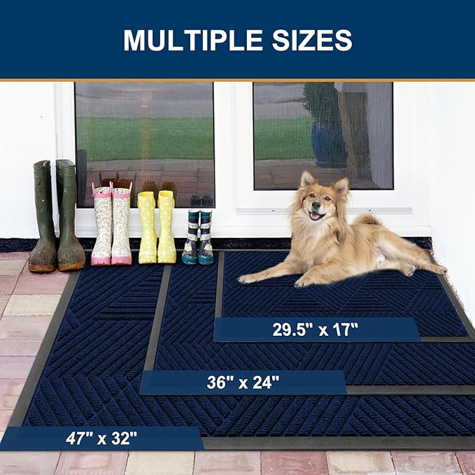 Smiry Front Door Mat Outside Entrance, Heavy Duty Sturdy Natural Rubber Doormat, Trap Dirt and Moisture, Easy Clean Low Profile Mats for Indoor Outdoor Entry, Irregular Triangle (47x32, Royal Blue)