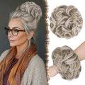 FESHFEN Large Messy Bun Hair Piece - Wavy Synthetic Chignon Scrunchies Elastic Ponytail Hair Extensions Thick Hairpieces for Women, Silver Blonde 1.94oz
