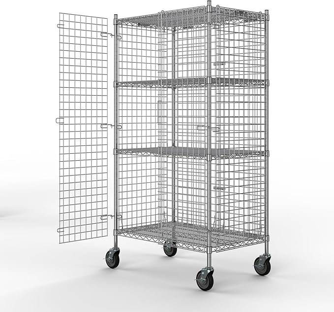 24" W x 36" L x 69" H Heavy Duty Utility Commercial Grade Metal Storage NSF Unit | Chrome Mobile Security Wire Cage Kit
