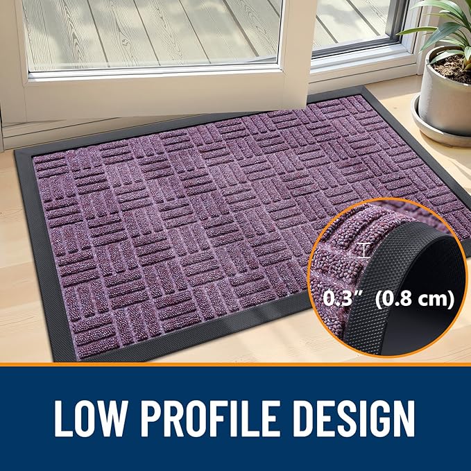 OLANLY Front Door Mat Outside Entrance 47x17, Absorbent, Heavy Duty Sturdy Natural Rubber Doormat Indoor Outdoor, Non-Slip, Stain and Fade Resistant, Low Profile Floor Mat for Entryway, Violet