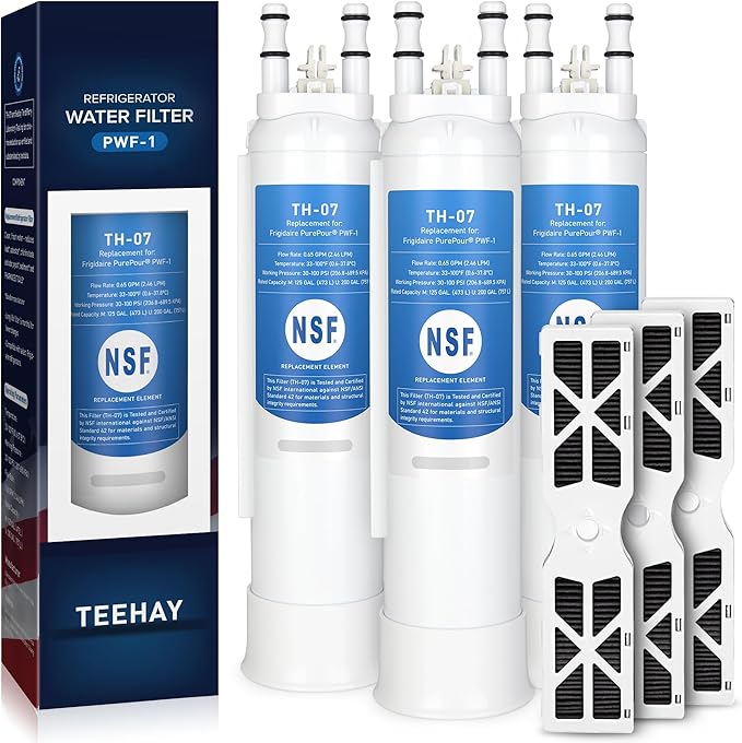 PWF-1 FPPWFU01 Water Filter & PureAir AF-2 FRGPAAF2 Air Filter Combo, Compatible with Frigidaire FRIGCOMBO6, GRFS2853AD, GRFS2853AF, PRFC2383AF, PRFG2383AF, PRFS2883AF, 3 Combo