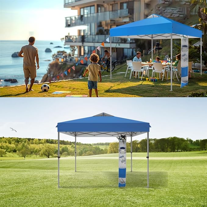 MFSTUDIO 10x10 Pop up Canopy Tent, Gazebo Shelter Sun Shade Canopies One Push Setup Portable Popup Easy Set up Tents with Vented Top,Storage,4 Sandbags,for Beach,Parties,Camping