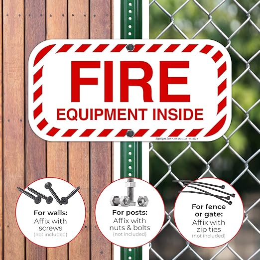Fire Equipment Inside Sign, Fire Safety Sign, 6x12 Inches, Rust Free .040 Aluminum, Fade Resistant, Indoor/Outdoor Use, Made in USA