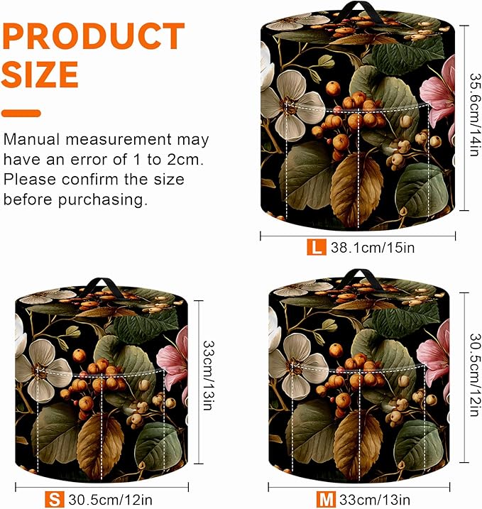 Kitchen Appliance Accessories Dust Cover for 3-6-8 Quart Instant Pot, Pressure Cooker, Air Fryer & Crock Pot,Decorative Appliance Cloth Cover with Top Handle & Storage Pockets (White flower, 8 Quart)