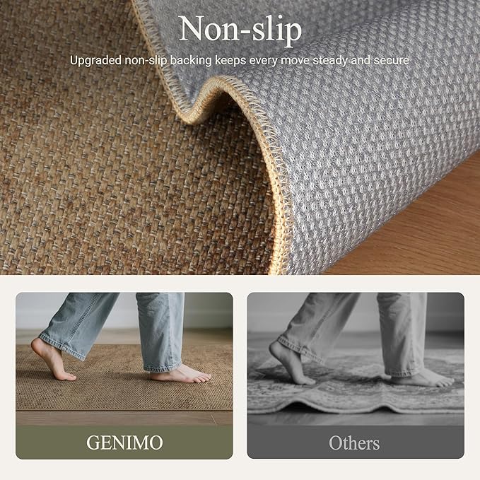GENIMO Kitchen Mats for Floor 2PCS, Washable Absorbent Runner Rugs for Kitchen, 20"x48"+20"x32", Cushioned Non Slip Kitchen Rugs for Kitchen Floor, Standing Mat Rug for Home, Sink, Laundry, Jute