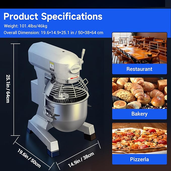 Commercial Food Mixer 15 Qt with Timing Function,600W Commercial mixers 3 Speed Adjustable,Electric Stand Commercial Dough Mixer with Stainless Steel Bowl for Bakery Pizzeria