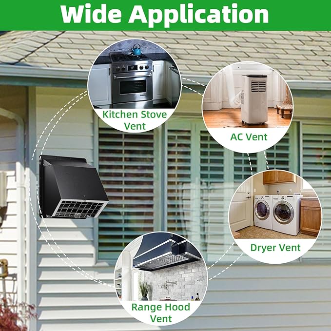 6" Wall Vent with Screen & Flap,Dryer Vent Cover Outside 6 Inch Vent Cover Exterior Wall Vent Hood,Outdoor Dryer Exhaust Vent Cover for Kitchen Bathroom Exhaust Fan,Range Hood,Laundry Air Ventilation