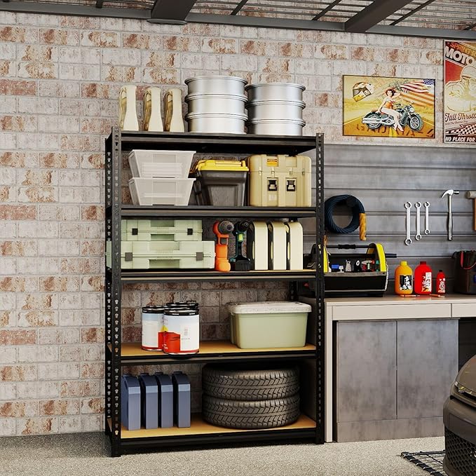 Garage Shelving Unit,Black Storage Shelf,5 Tier Storage Racks and Shelving, Shelves Units Free Standing, Heavy Duty Metal Adjustable Shelves for Kitchen/Tool/Office (2, 16"D x 35.5"W x 72"H)
