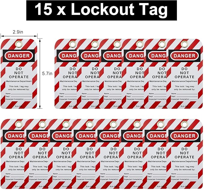 Lockout Tagout Kit Electrical Loto - Clamp-On Circuit Breaker Lockout, Group Lockout Hasps, Lockout Tag, Universal Multi- Pole Breaker with Pocket Bag (Bigger Red Kit)