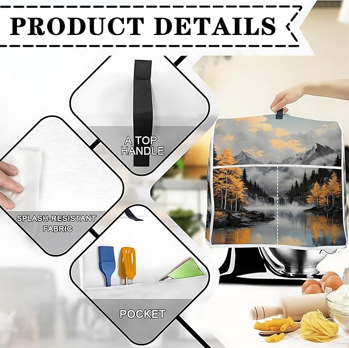 Mixer Dust Cover for 6-8 Qt Stand Mixer, Cloth Cover with 2 Storage Pockets for Stand Mixer Protective Covers Large for 6-8 Quart Mixer