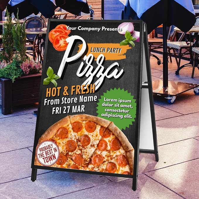 USCNC 2 Pack Heavy Duty A-Frame Sidewalk Sign 24 x 36 Inch, Portable Double-Sided Sandwich Board Slide-in Folding Metal Signboard (Frame only，No white board)