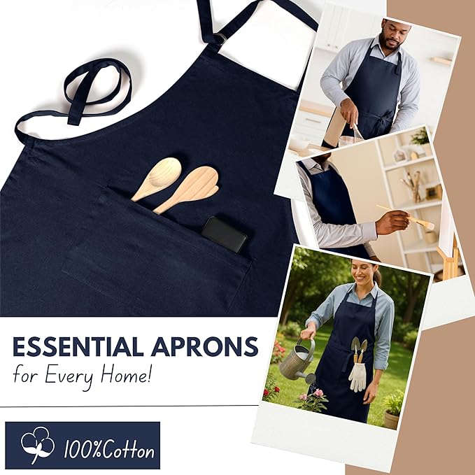 Native Fab Kitchen Apron 2 Pack - 100% Cotton Adjustable, Durable Apron with Pockets, Perfect for Cooking, Baking, Grilling