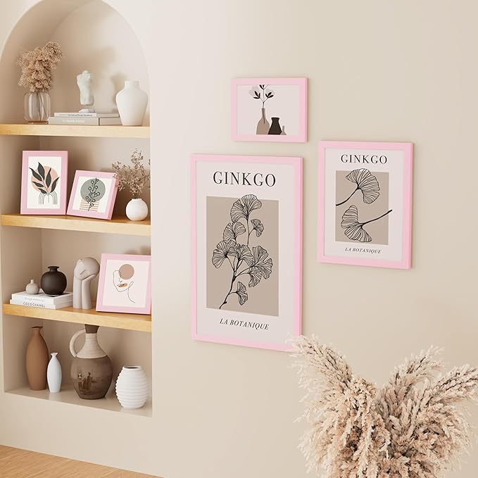 Vittanly 5x7 Picture Frame, Solid Wood Frame with Plexiglass, Includes 4x6 Mat, Wall Hanging or Tabletop for Home Decor, Pale Pink, 1 Pack