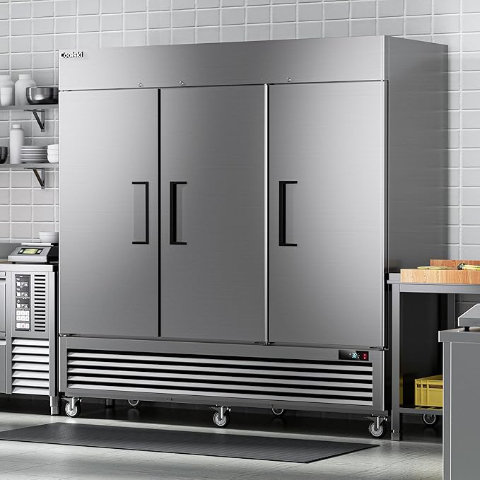 Coolski 82'' Commercial Freezer 3 Doors, Reach-In Upright Freezer for Restaurants Bars Garages, 72 Cu.Ft Auto Defrost -13 to -5℉ Temp Control Fan Cooling, ETL NSF Approved