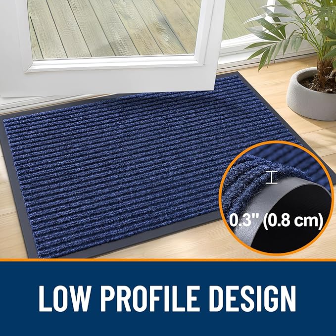 OLANLY Front Door Mat Indoor Outdoor Entrance, Waterproof Heavy Duty Doormat, Fade Resistant, Low Profile, Easy Clean Patio Porch Welcome Floor Mats for Entry, 71x30, Blue