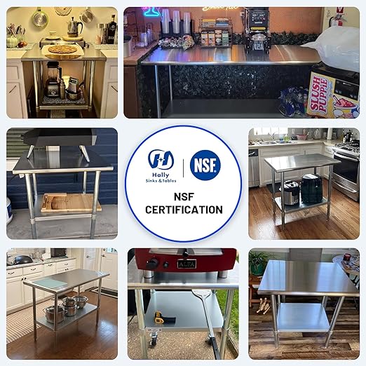 Hally Stainless Steel Table for Prep & Work 24 x 12 Inches, NSF Commercial Heavy Duty Table with Undershelf and Galvanized Legs for Restaurant, Home and Hotel