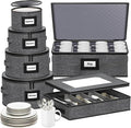 Aokeyee 6-Piece China Storage Containers Set, Hard Shell Moving Boxes for Dishes, Plates, Mugs & Flatware – Dinnerware Organizer with Soft Dividers, Sturdy Handles & Zippers, Grey