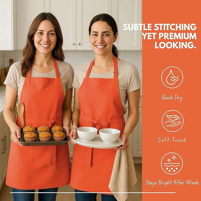 Native Fab Kitchen Apron 2 Pack - 100% Cotton Adjustable, Durable Apron with Pockets, Perfect for Cooking, Baking, Grilling