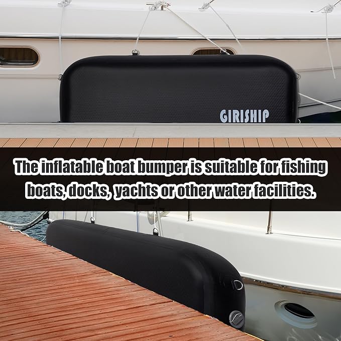 10'×18"/24" Inflatable Boat Bumpers, Large Boat Fenders for Docking, Boat Bumpers for Docking with Mooring Ropes, Heavy Duty Dock Bumper for Yacht or Fishing Boat